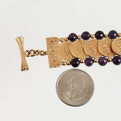 Gorgeous Turkish Coin Gem Statement Gold Bracelet . Lapis Agate Amethyst Blue Red - TurkishBling