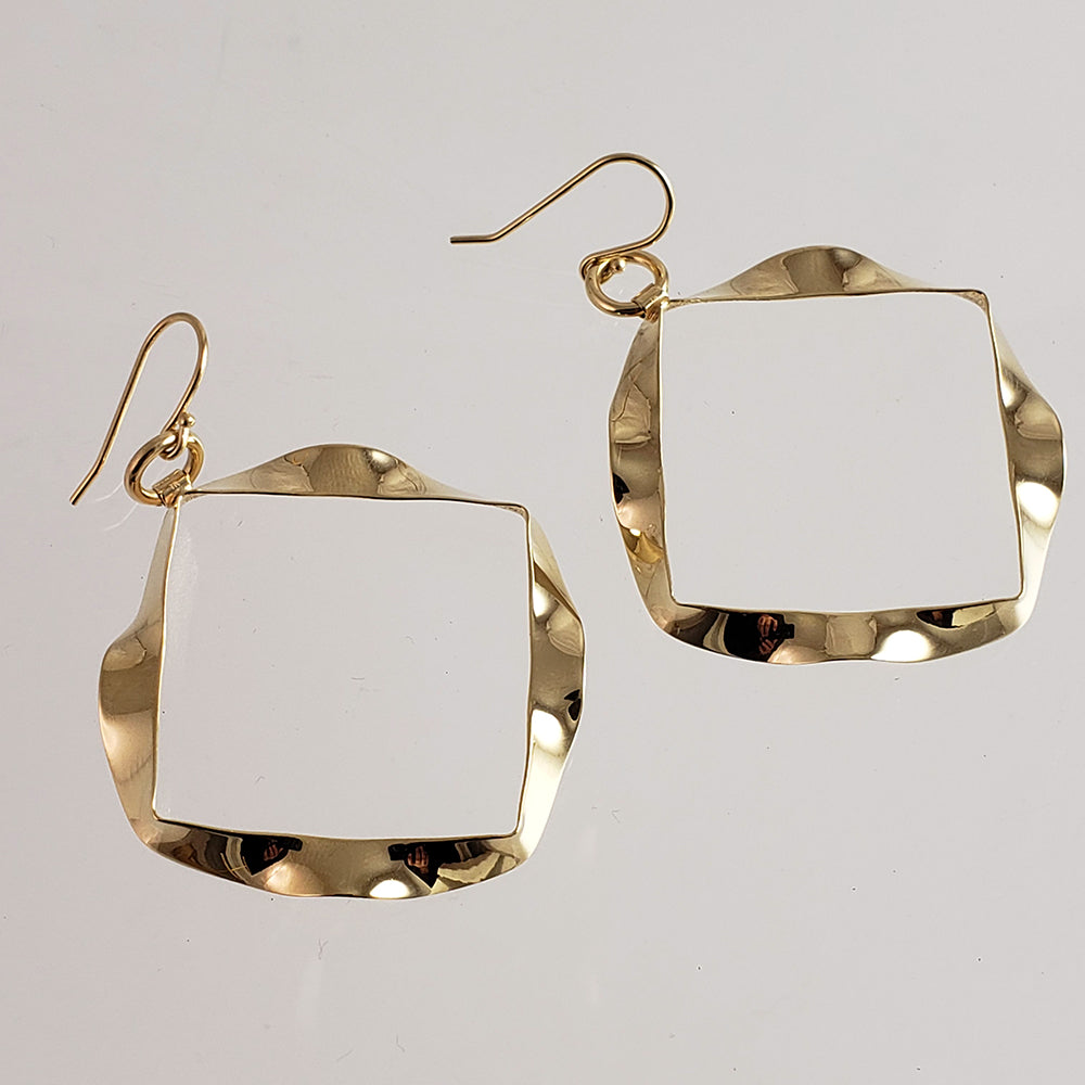 Wavy Gold Textured Square Ribbon Earrings on hooks