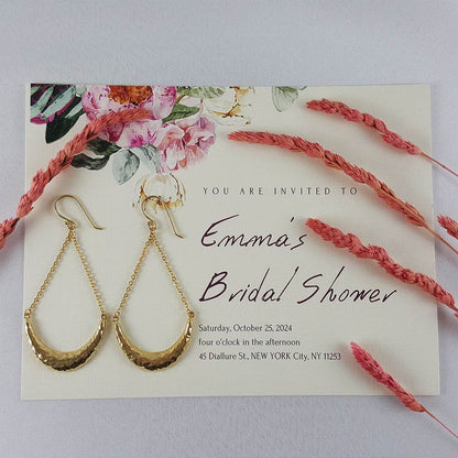 Hammered Crescent Dangle Earrings with Chain Detail - TurkishBling