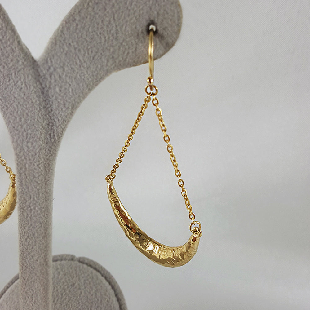 Fancy Hammered Crescent Chain Statement  Dangle Earrings