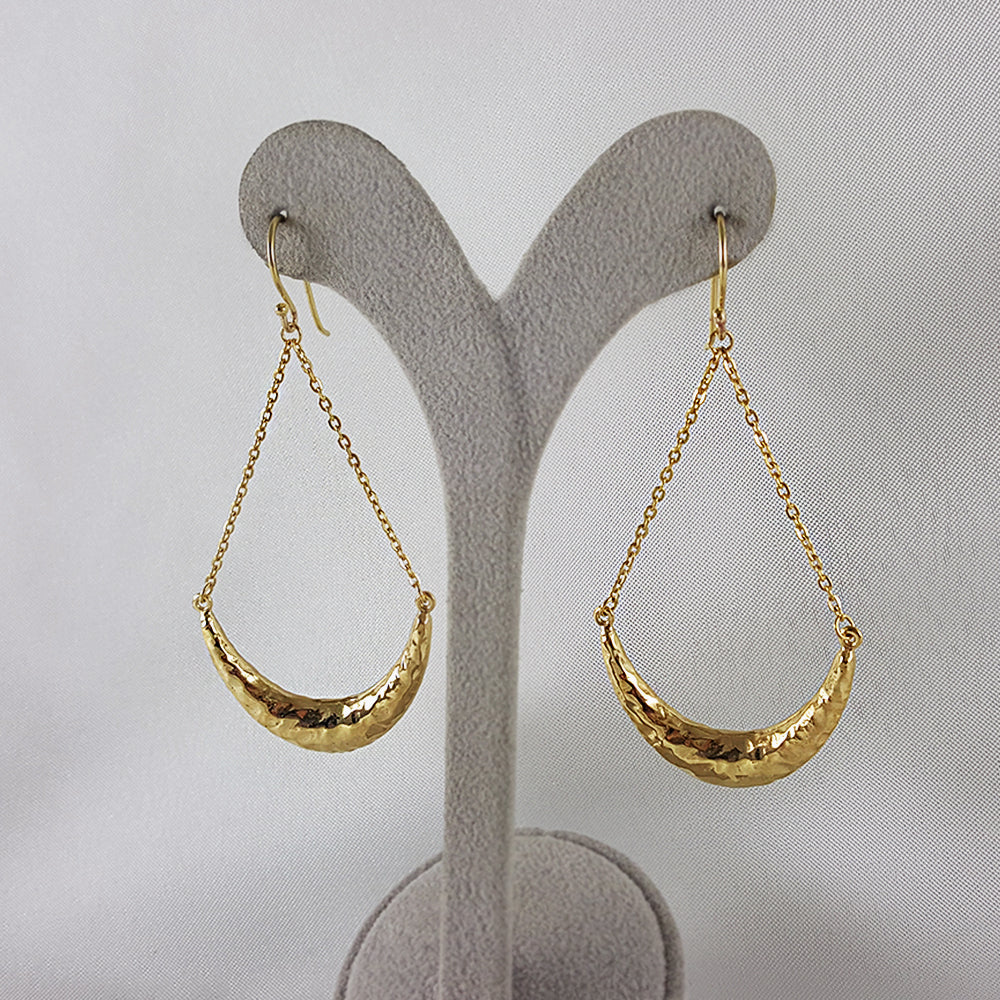 Fancy Hammered Crescent Chain Statement  Dangle Earrings