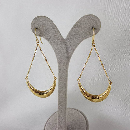 Hammered Crescent Dangle Earrings with Chain Detail - TurkishBling