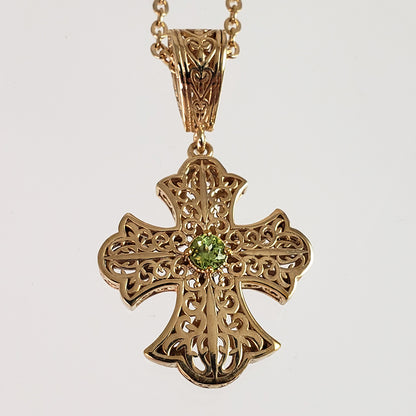 Filigree Cross Pendant Necklace with Gemstone Center