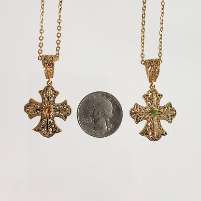 Filigree Cross Pendant Necklace with Gemstone Center