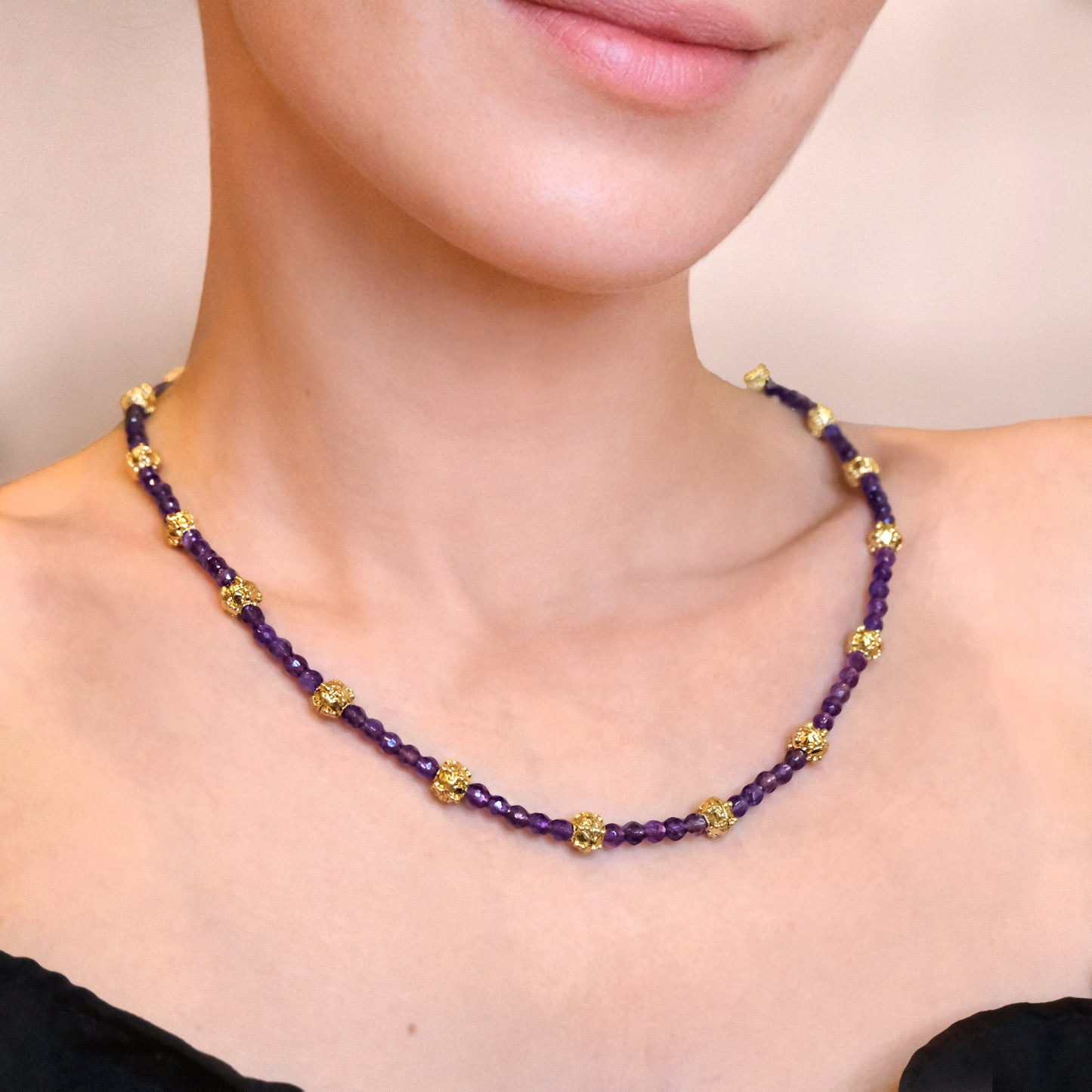 18K Gold Plated Gemstone Bead Necklace
