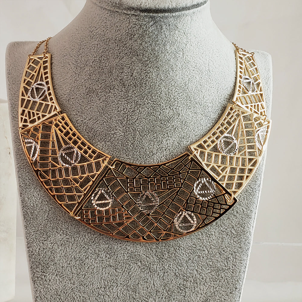 Cleopatra Gold Maximalist Geometric Statement Bib Necklace