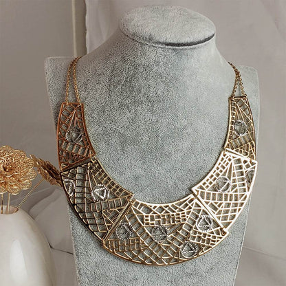 Cleopatra Gold Maximalist Geometric Statement Bib Necklace - TurkishBling