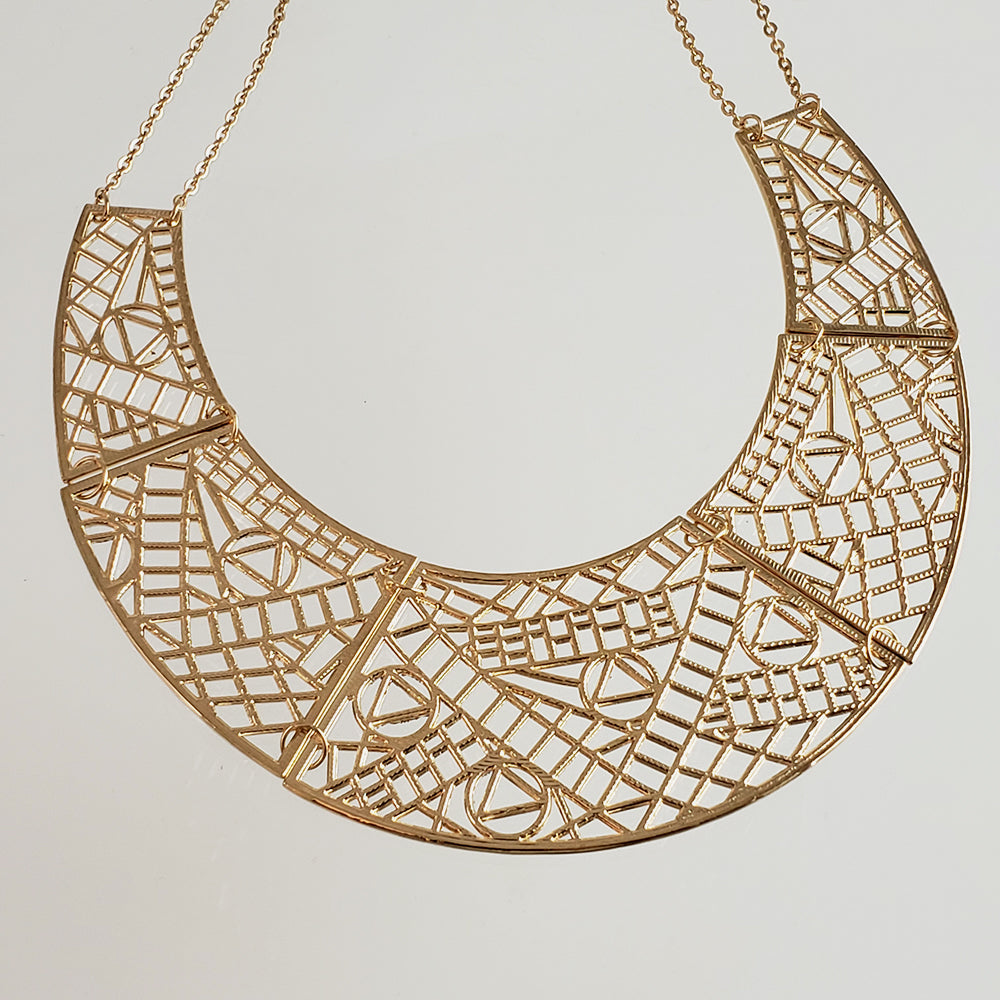 Cleopatra Gold Maximalist Geometric Statement Bib Necklace