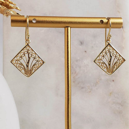 Aesthetic Filigree Square Dangle Earrings - TurkishBling