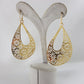 18K Gold Plated 2.5" Flower Cut-out Teardrop Earrings