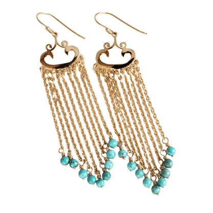 Turquoise Magnesite and Black Onyx Beaded Chain Fringe Earrings - TurkishBling