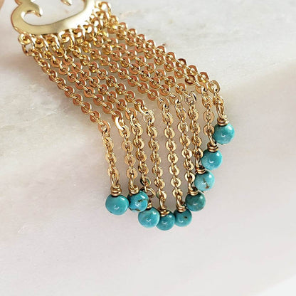 Turquoise Magnesite and Black Onyx Beaded Chain Fringe Earrings - TurkishBling
