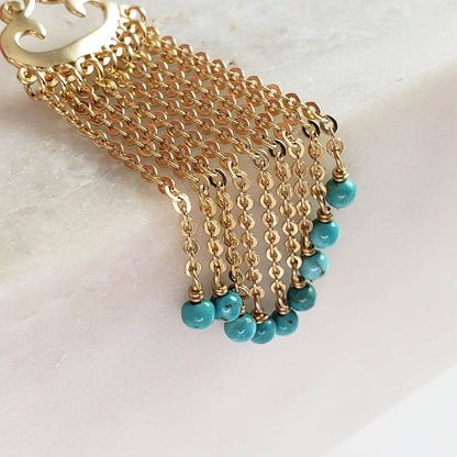 Turquoise Magnesite and Black Onyx Beaded Chain Fringe Earrings - TurkishBling