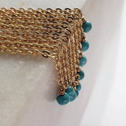 Turquoise Magnesite and Black Onyx Beaded Chain Fringe Earrings - TurkishBling