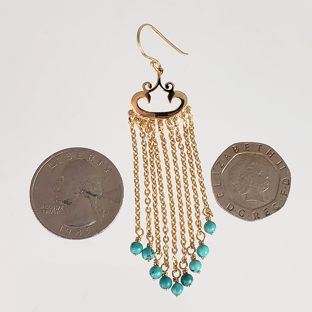 Turquoise Gemstone Fringe Dangle Earrings