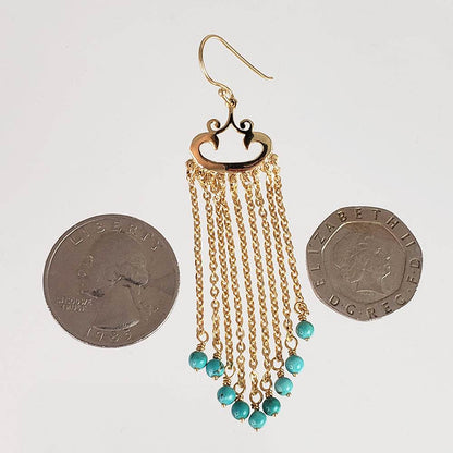 Turquoise Magnesite and Black Onyx Beaded Chain Fringe Earrings - TurkishBling