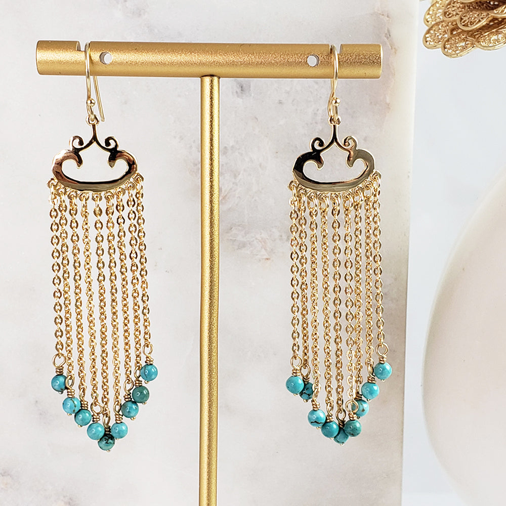 Turquoise Gemstone Fringe Dangle Earrings