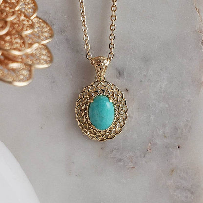 Blue Gemstone Woven Necklace with Lobster Claw - TurkishBling