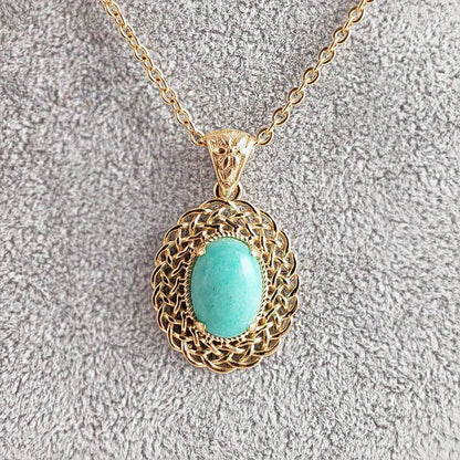 Blue Gemstone Woven Necklace with Lobster Claw - TurkishBling