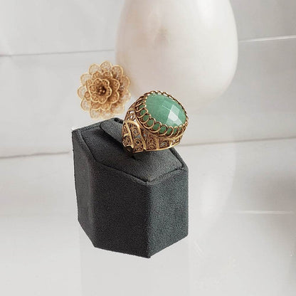 18K Green Aventurine Gemstone Ring Gold Filigree - TurkishBling