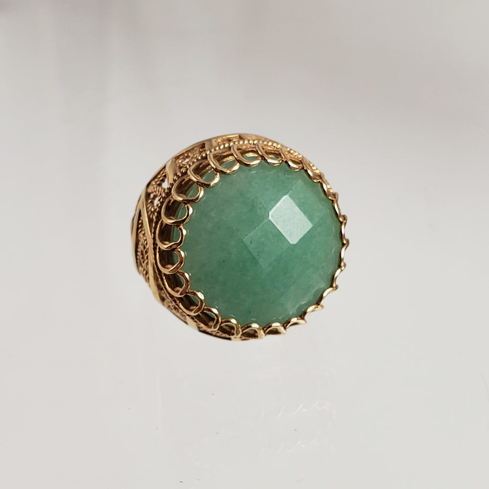 18K Green Aventurine Gemstone Ring Gold Filigree