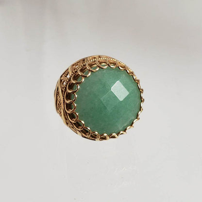 18K Green Aventurine Gemstone Ring Gold Filigree - TurkishBling