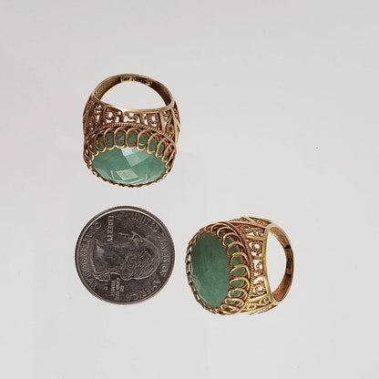 18K Green Aventurine Gemstone Ring Gold Filigree - TurkishBling