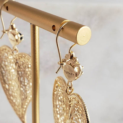 Heart Shaped Filigree Earrings - TurkishBling