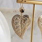 Gold Filigree Leaf Heart Earrings with Gemstones