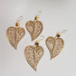 Gold Filigree Leaf Heart Earrings with Gemstones