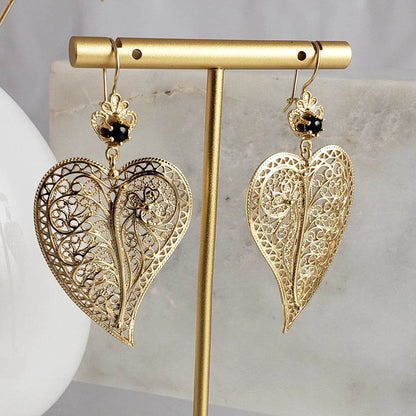Heart Shaped Filigree Earrings - TurkishBling