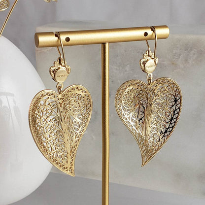 Heart Shaped Filigree Earrings - TurkishBling