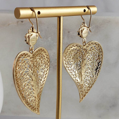 Heart Shaped Filigree Earrings - TurkishBling