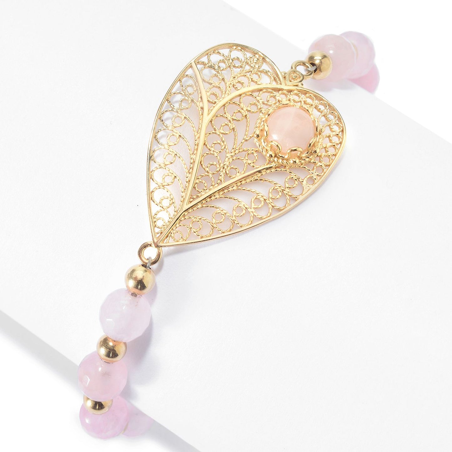 Elegant Filigree Heart Rose Quartz Bolo Bracelet