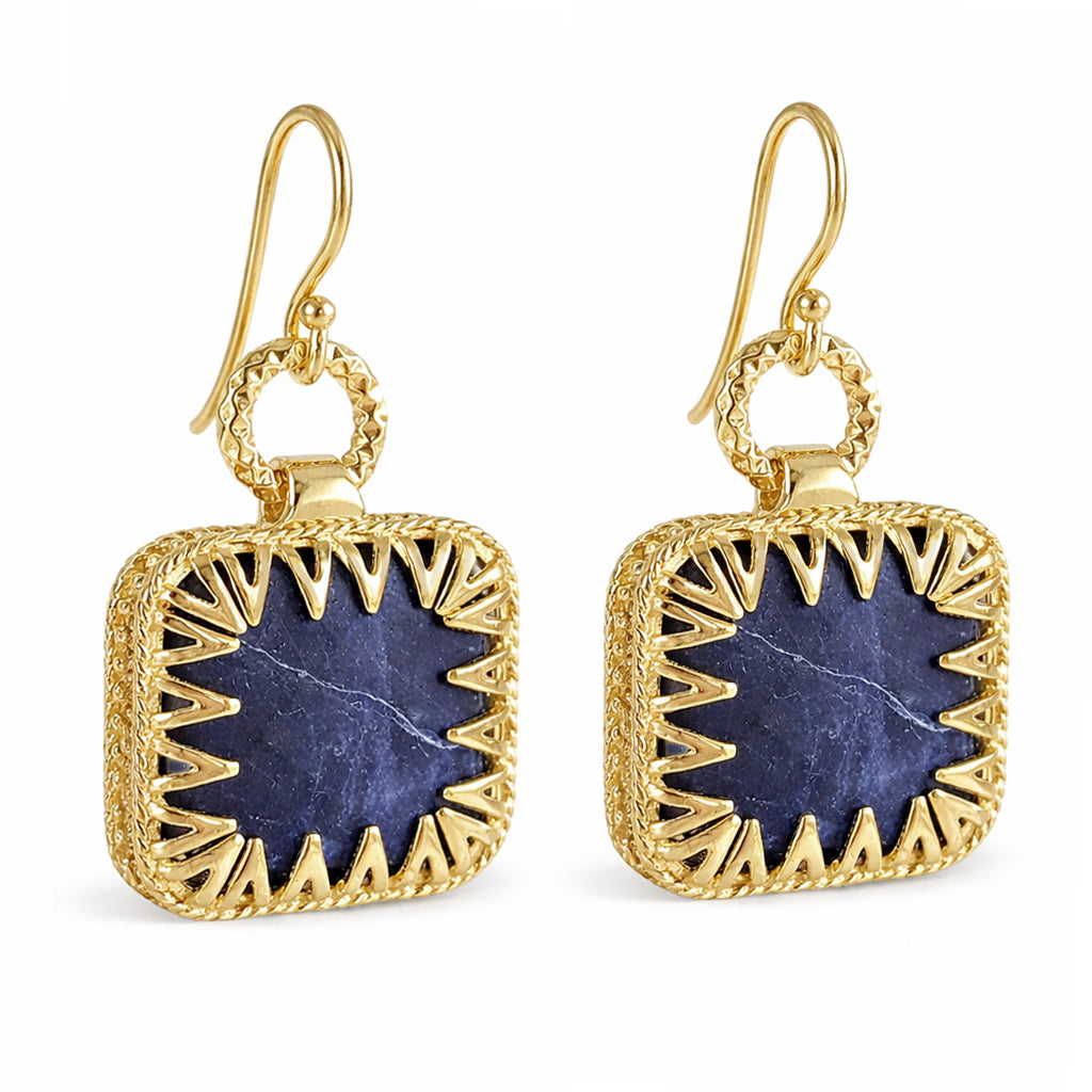 Square Blue Gemstone Sodalite Earrings
