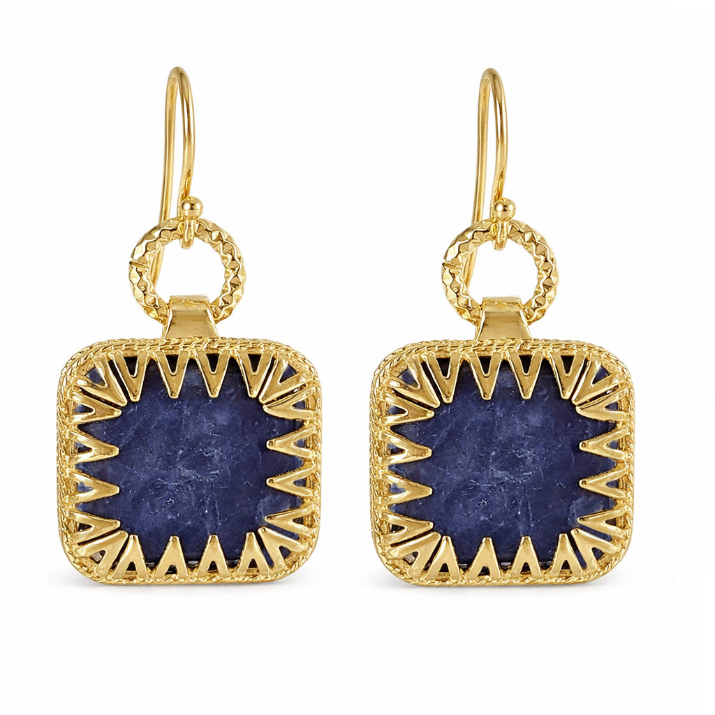 Square Blue Gemstone Sodalite Earrings