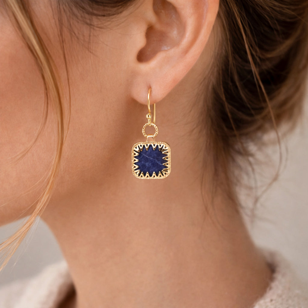 Square Blue Gemstone Sodalite Earrings