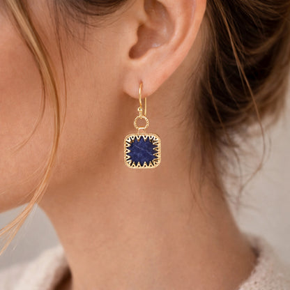 Square Blue Gemstone Sodalite Earrings