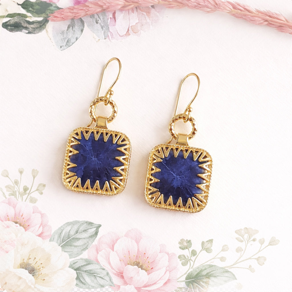 Square Blue Gemstone Sodalite Earrings
