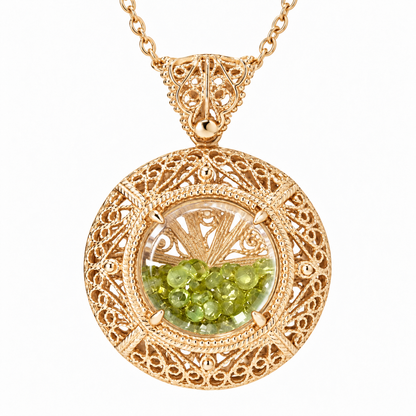 Filigree Locket Shaker Pendant with Floating Gemstones – 36 in. Love Link Chain