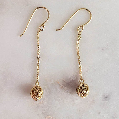 Filigree Drop Ball Long Threader Earrings - TurkishBling