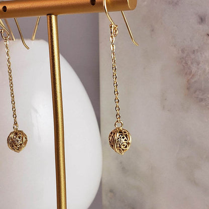 Filigree Drop Ball Long Threader Earrings - TurkishBling