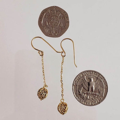 Filigree Drop Ball Long Threader Earrings - TurkishBling