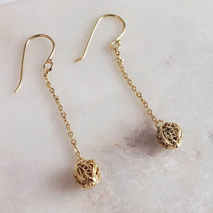 Filigree Drop Ball Long Threader Earrings - TurkishBling