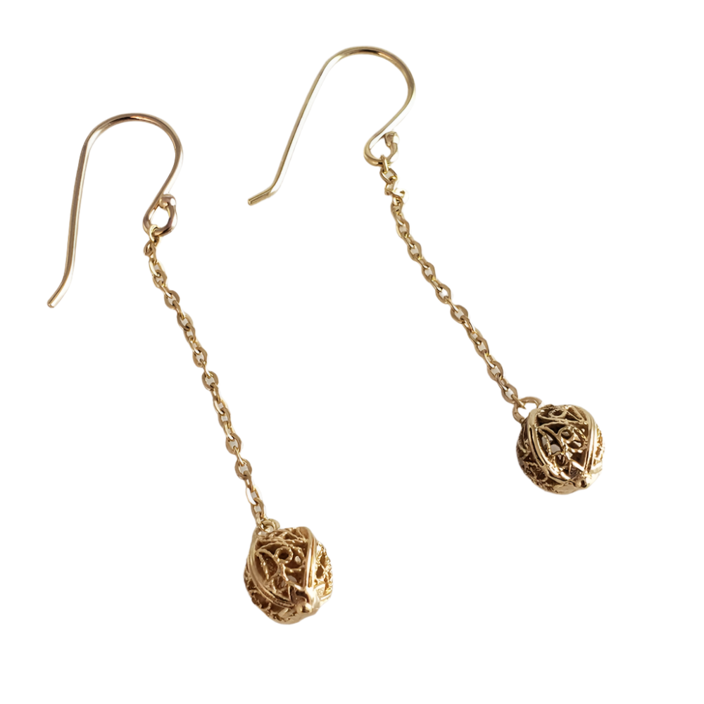 Filigree Drop Ball Long Threader Earrings