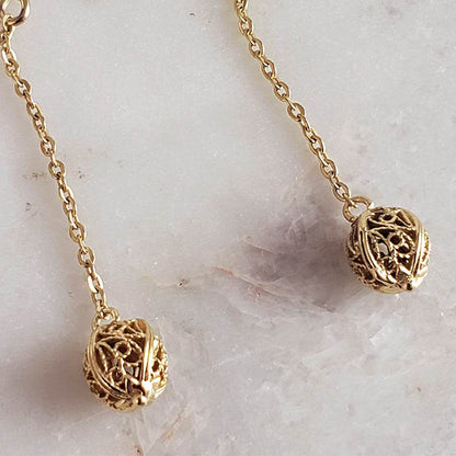 Filigree Drop Ball Long Threader Earrings - TurkishBling