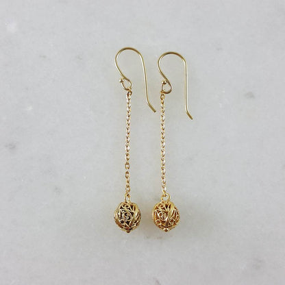 Filigree Drop Ball Long Threader Earrings - TurkishBling