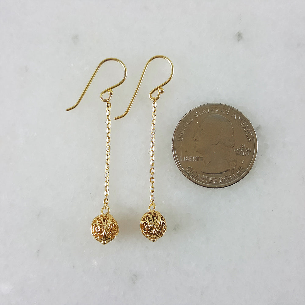 Aesthetic Long Chain Filigree Bead Drop Gold Earrings