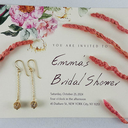 Filigree Drop Ball Long Threader Earrings - TurkishBling
