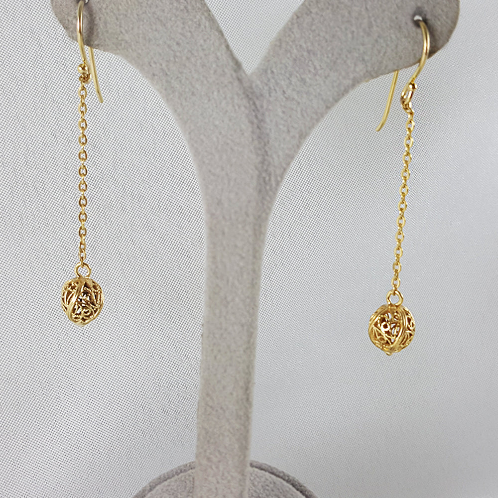 Aesthetic Long Chain Filigree Bead Drop Gold Earrings